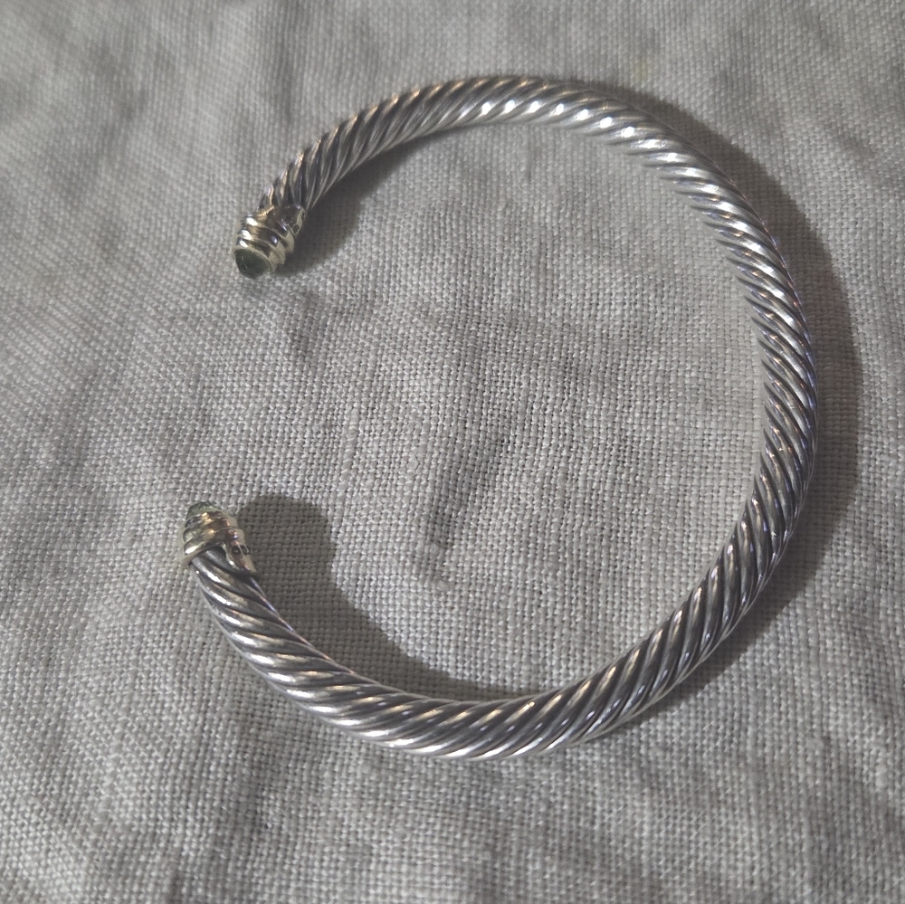 ***Host Pick***David Yurman Classic Cable 4mm Cuff Bracelet, Peridot, SS & 14k - Picture 2 of 12